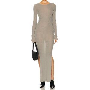 Rick Owens Ribbed Round Neck Dress M Pearl Gray Luxor Wool Long Sleeve Slit